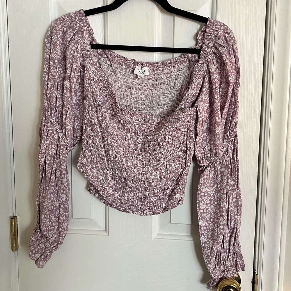 LE LIS Collection Wrap Puff Sleeve Floral Blouse